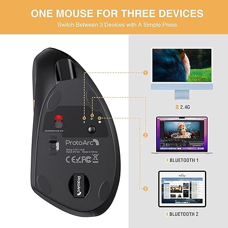 ProtoArc EM13 Left Handed Bluetooth Vertical Mouse