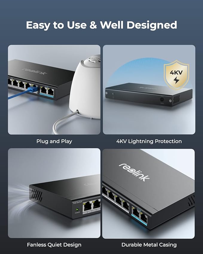 Reolink PoE Switch 8 port fast, 2 Gigabit Uplink Ports, 120W