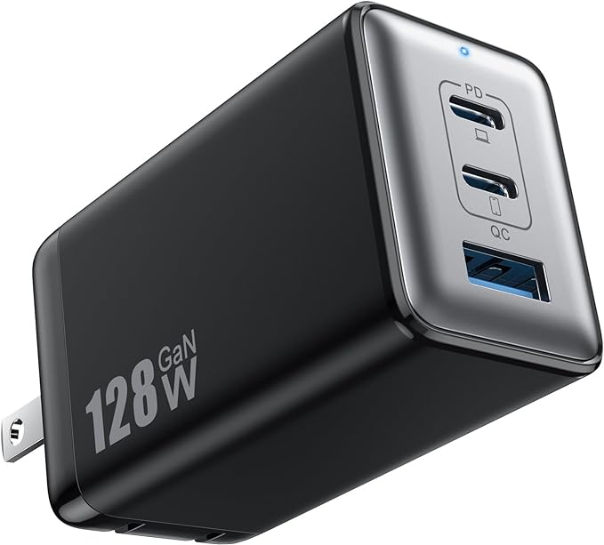 128W USb C Wall charger GaN 3port fast charging station