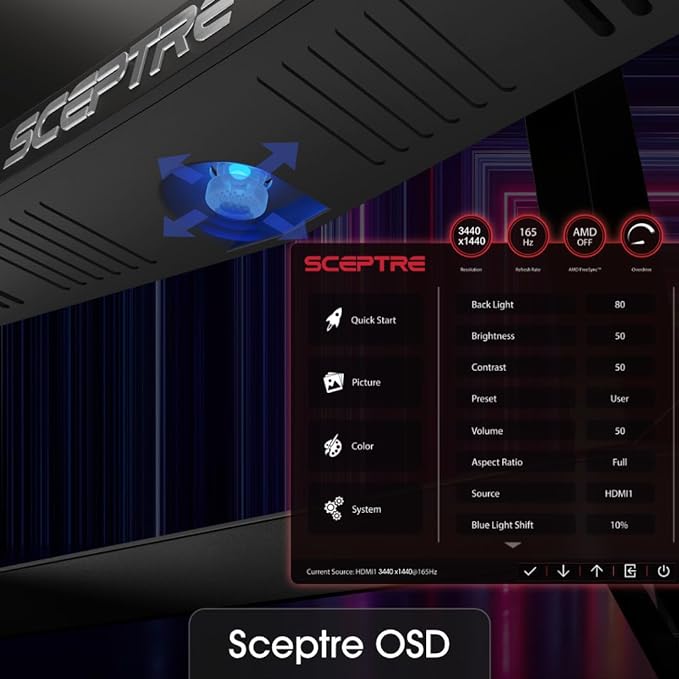 Sceptre 34 Inch Curved Ultrawide WQHD monitor 3440 X 1440 pixels 165Hz