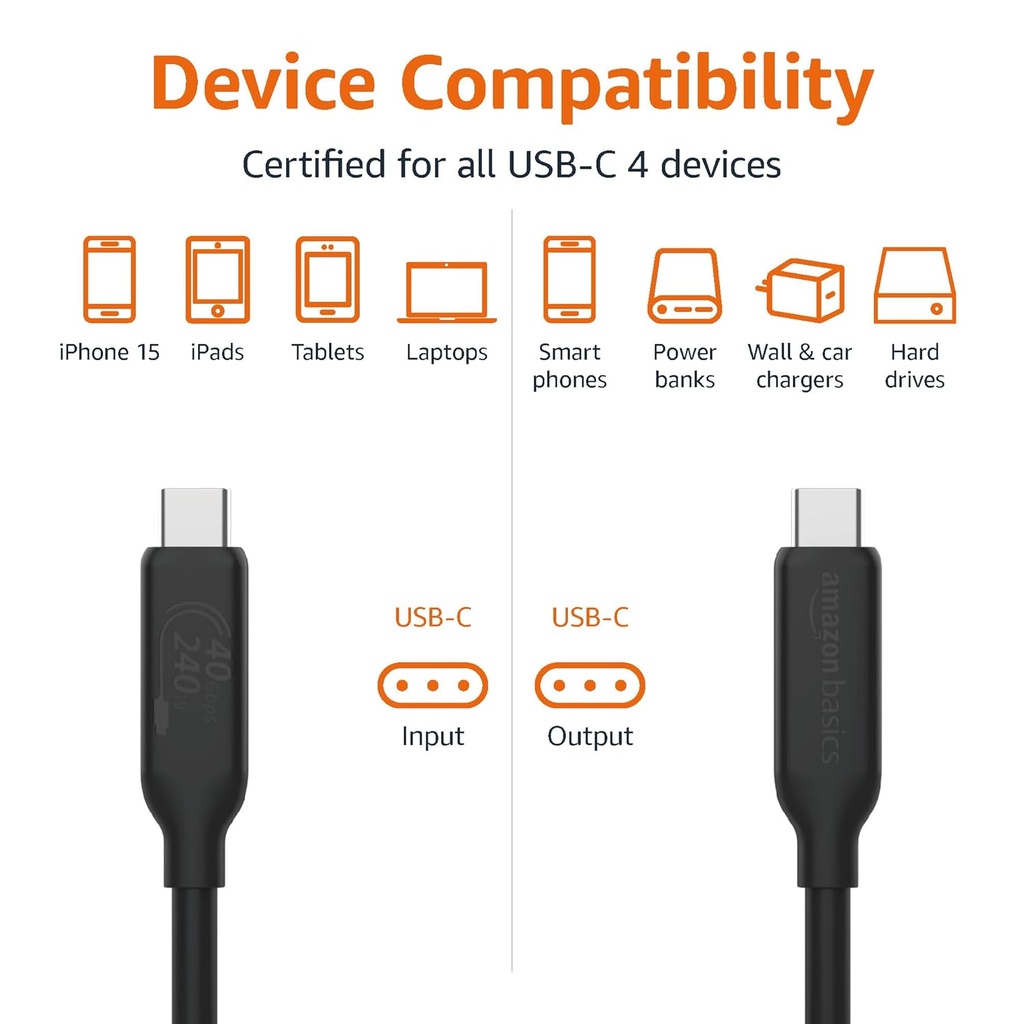 USB 4 Cable, Thunderbolt 3/4 - USB-C to USB-C