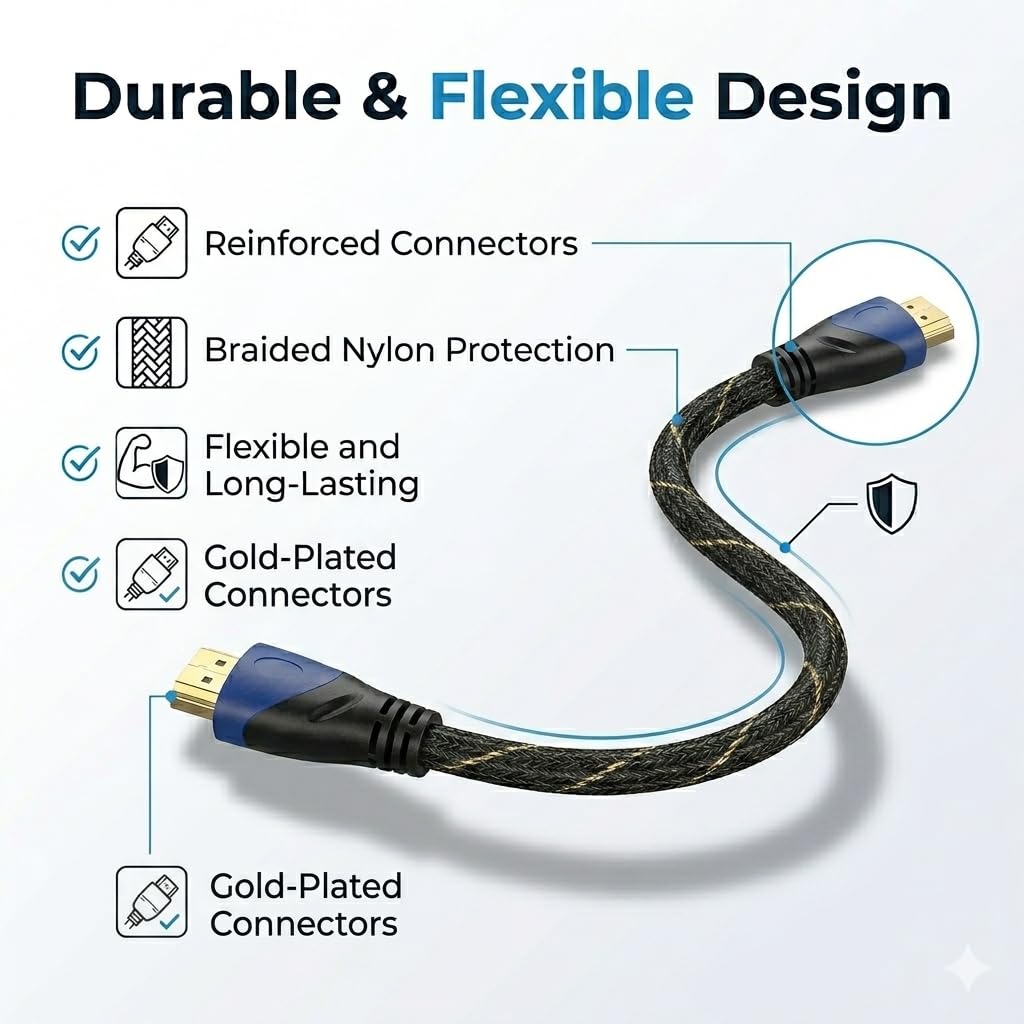 High-Speed Braided HDMI Cable 4K 60Hz HDR, HDMI 2.0 - 3 FT