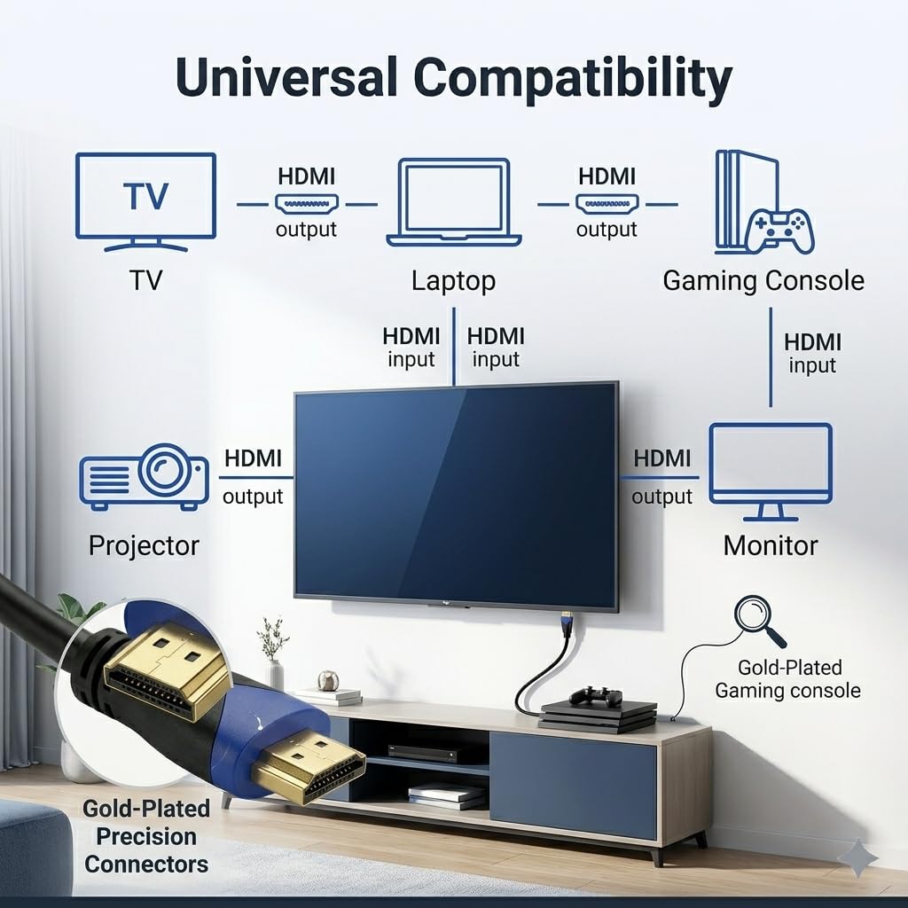 High-Speed Braided HDMI Cable 4K 60Hz HDR, HDMI 2.0 - 3 FT