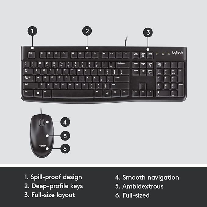 Logitech MK120 Full-Size Wired Keyboard and Mouse Combo