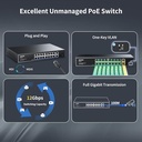 Aumox 18-Port Ethernet Gigabit PoE Switch