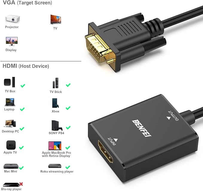 Benfei HDMI 2 VGA adapter 2 pack