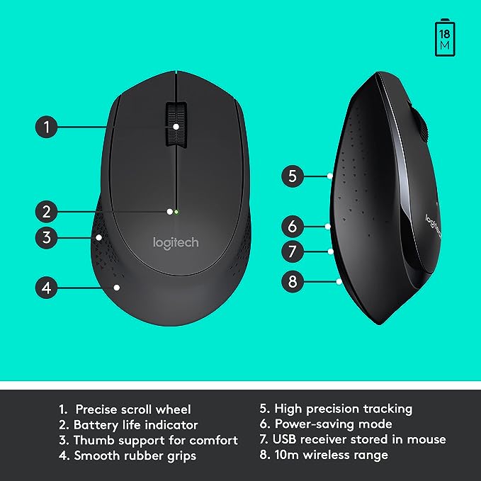 Logitech MK345 Wireless Combo Full-Sized Keyboard with Palm Rest and Comfortable Right-Handed Mouse