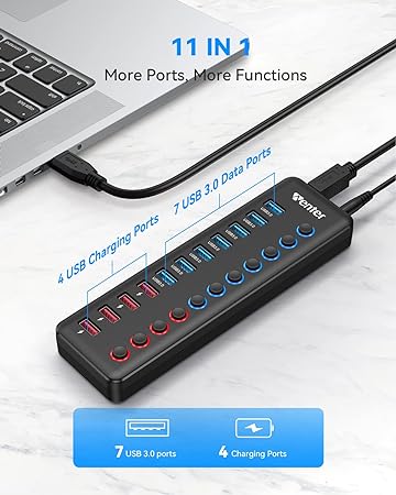 Powered USB 3.0 Hub, Wenter 11-port Hub Splitter (7 faster)