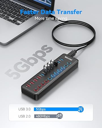 Powered USB 3.0 Hub, Wenter 11-port Hub Splitter (7 faster)