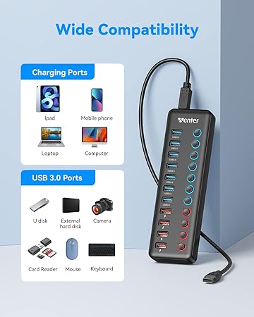 Powered USB 3.0 Hub, Wenter 11-port Hub Splitter (7 faster)