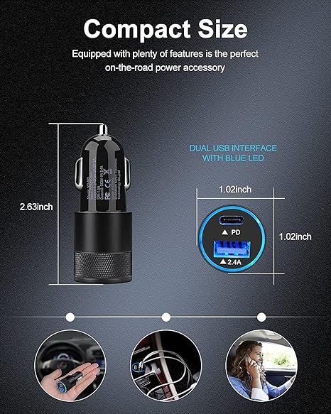 AILKIN 30W PD USB-C and USB-A car Charging block