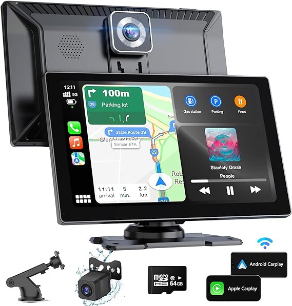 Portable 9” Car Screen with Wireless CarPlay and Android Auto