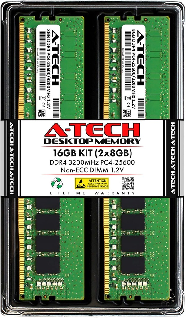 A-Tech 16GB (2x8GB) DDR4 3200 MHz UDIMM PC4-25600 (PC4-3200AA) CL22 DIMM Non-ECC Desktop RAM Memory Modules 