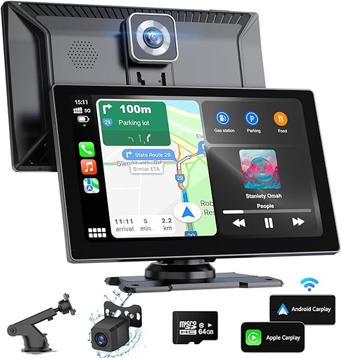 Portable 9” Car Screen with Wireless CarPlay and Android Auto