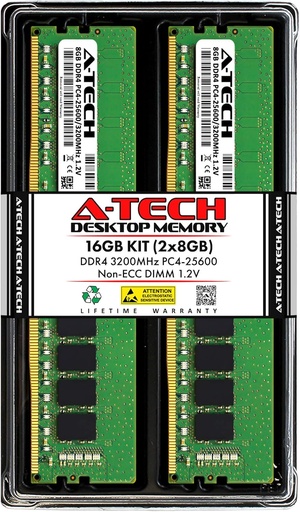 A-Tech 16GB (2x8GB) DDR4 3200 MHz UDIMM PC4-25600 (PC4-3200AA) CL22 DIMM Non-ECC Desktop RAM Memory Modules 